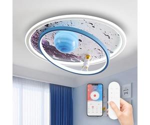 RRBEST Plafonnier LED enfant, Moderne Lune Astronaute Plafonnier, Dimmable Acrylique Lumière Éclairage avec Télécommande, Garçons Et Filles Chambre Enfants Bébé Chambre Décoration Lustre