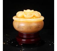 RRBXXUYN Feng Shui Treasure Basin Beige Jade Bowl Wealth Porsperity Figurine Chinese Gold Ingot Yuan Bao Ornament Cornucopia Luck Decor,L