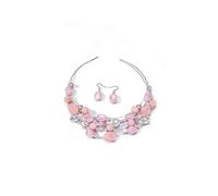 Rrdaily Ensemble collier de perles colorées bohème et boucles d'oreilles, collier ras du cou empilable pour femme, boucles d'oreilles pendantes en plastique bleu clair, Acrylique, Pas de gemme