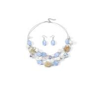 Rrdaily Ensemble collier de perles colorées bohème et boucles d'oreilles, collier ras du cou empilable pour femme, boucles d'oreilles pendantes en plastique bleu clair, Acrylique, Pas de gemme