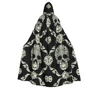 RRhgipp Cape à capuche avec motif floral et tête de mort - Longue cape de faucheuse vampire sorcière carnaval Halloween magicien 147,3 cm