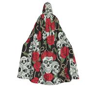 RRhgipp Cape à capuche avec tête de mort et rose rouge - Longue cape de faucheuse vampire sorcière carnaval Halloween magicien 147,3 cm