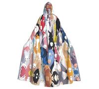RRhgipp Cape à capuche colorée de chevaux de dessin animé longue cape faucheuse vampire sorcière carnaval Halloween magicien costume de magicien 147,3 cm