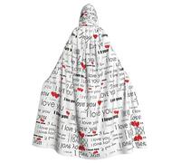 RRhgipp Cape à capuche « I Love You Words with Hearts » - Longue cape de faucheuse vampire, sorcière, carnaval, Halloween, magicien, costume de magicien - 147,3 cm