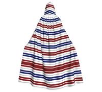 RRhgipp Cape à capuche longue à rayures rouge, bleu, blanc, gris, faucheur, vampire, sorcière, carnaval, Halloween, magicien, 147,3 cm