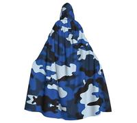 RRhgipp Cape à capuche longue avec motif camouflage bleu - Costume de faucheuse vampire, sorcière, carnaval, Halloween, magicien, 147,3 cm