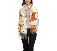 RRhgipp Grande écharpe carrée bohème avec pompon et girafe, cœur, fleur, papillon pour femme