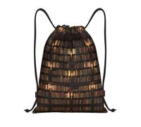 RRhgipp Library Bookshelf Book Drawstring Backpack Sports Gym Sackpack Pocket Water Resistant String Bag Women Men School, Noir , M, Classique