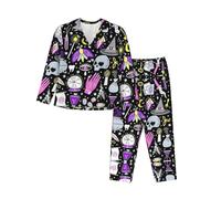 RRhgipp Magic Witchcraft Ensemble de pyjama à manches longues pour femme Motif sorcellerie bohème 2 pièces, Noir , S
