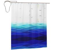 RRhgipp Rideau de douche 152,4 x 182,9 cm en lin avec motif vagues de l'océan et oiseaux - Rideau de douche rustique en lin - 12 crochets