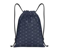 RRhgipp Sac à dos avec cordon de serrage, motif lignes pointillées et formes géométriques sur fond bleu, Noir , M, Classique