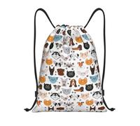 RRhgipp Sac à dos avec cordon de serrage, motif visages de chat et de chien, bouledogue, beagle, labrador, sac à dos de sport, sac à dos de sport, sac à dos résistant à l'eau, sac à cordon, Noir , S