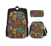 RRhgipp Sac à dos d'école de style Sugar and Skulls pour garçons et adolescents Sac à dos de voyage Sac à déjeuner Trousse à crayons