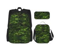 RRhgipp Sac à dos d'école, motif camouflage numérique, vert militaire, sac à dos, sac à dos, sac à dos pour enfants, filles, sac à déjeuner, trousse à crayons