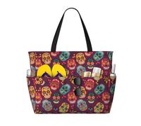 RRhgipp Sac fourre-tout en toile avec motif tête de mort - Poche extérieure - Fermeture éclair sur le dessus - Indispensable au quotidien