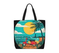 RRhgipp Sac fourre-tout en toile avec palmier et coucher de soleil - Sac à provisions en tissu pliable pour courses