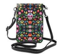 RRhgipp Sugar And Skulls And Flowers Sac à bandoulière pour téléphone portable en cuir PU Petit sac à main pour téléphone portable