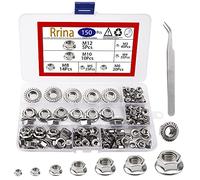 Rrina Assortiment de 150 écrous hexagonaux en acier inoxydable 304 M3 M4 M5 M6 M8 M10 M12