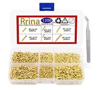 Rrina Lot de 1200 petits ongles en acier carbone plaqué laiton pour mini ongles en bois M1.2/1.5 Assortiment de 6 tailles