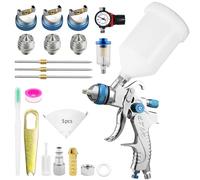 RRJ HVLP Kit pistolet à peinture professionnel avec pistolet pulvérisateur à air comprimé et gobelet en plastique de 600 ml avec régulateur de pression d'air (bleu)