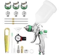 RRJ HVLP - Pistolet à peinture professionnel - Avec pistolet pulvérisateur à air comprimé - Avec gobelet en plastique de 600 ml - Avec régulateur de pression d'air - Vert