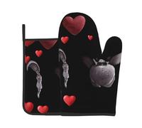 RRKDOY Ensemble de gants de cuisine et maniques imprimés Love is Floating pour ouvrir le couvercle de la casserole dans la cuisine, micro-ondes, four