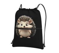 RRKDOY Joli petit hérisson imprimé cordon de serrage sac à dos solide et léger pour randonnée, camping, noir, taille unique