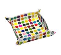 Rrkdoy Plateau de rangement en cuir imprimé à pois colorés - Petit plateau en cuir PVC de qualité double face pour un rangement et une organisation pratiques