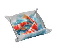 Rrkdoy Plateau de rangement en cuir imprimé Koi in Ink and Wash - Petit plateau en cuir PVC de qualité supérieure - Double face pour un rangement et une organisation pratiques