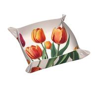Rrkdoy Super beau plateau de rangement en cuir imprimé tulipes petit plateau en cuir PVC de qualité double face pour un rangement et une organisation pratiques