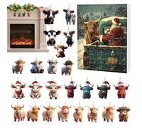 Rrlihjgu Calendrier de l'Avent Vache Highland Noël 24 Jours | Compte à Rebours Décorations 2D Acrylique Ornements Vache - Breloques Bovines Charm pour Arbre de Noël Fête