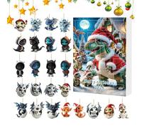 Rrlihjgu Calendrier de Noël acrylique avec pendentifs - Compte à rebours Noël Calendrier dragon avec 24 pendentifs, souvenir plat en 2D - Pour étagère, arbre, fenêtre, mur et clôture