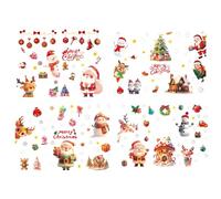Rrlihjgu Décorations de Noël pour fenêtres, 4 feuilles d'autocollants réutilisables en forme de Père Noël, bonhomme de neige et élan, pour décoration murale et de Noël