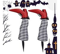 Rrlihjgu Décorations d'Halloween avec pattes de sorcière, piquets de jardin avec pattes de sorcière | 2 pattes de sorcière d'Halloween à l'envers - Ornements de piquet de jardin avec des méchants et