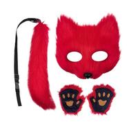 Rrlihjgu Fox Face Cover Tail Set, Fox Adjoint de déguisement, Furry Fox Face Cover Paw Guaves Set Accessoires de cosplay Couverture de tête d'animal réaliste pour Halloween, fêtes costumées