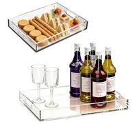Rrlihjgu Lot de 2 plateaux en acrylique - Avec poignées décoratives - Organiseur rectangulaire - Anti-déversement - Pour salle de bain, cuisine, cantine, dessert et collations