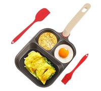 Rrlihjgu Poêle à œufs, poêle à crêpes 3 tasses avec grattoir et brosse à huile, poignée ergonomique, poêle à œufs pour la cuisson de crêpes, sandwichs, préparation des repas du matin, chef à domicile