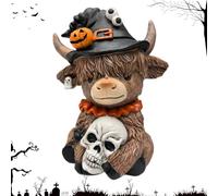 Rrlihjgu Statues de vaches des hautes terres d'Halloween | Décoration d'Halloween pour intérieur, décoration d'étagères ou de table pour maison, cuisine, ferme, appartement, jardin, bureau