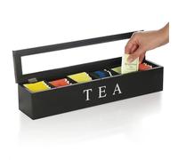 RRMMAN Boîte de rangement pour sachets de thé, sac à café en bois avec 5 emplacements, style rétro, pour organiser les sachets de thé, les sacs à sucre, les meubles de maison avec couvercle
