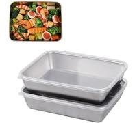 RRMMAN Lot de 2 assiettes carrées en acier inoxydable avec couvercle, plaque de cuisson carrée en métal épais pour four, plaque de rangement alimentaire pour cuisine, plaques de cuisson en acier