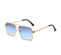 RRNTTTM Lunettes de soleil à monture métallique rétro pour homme, verres UV400 (doré dégradé bleu)