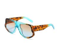 RRNTTTM Lunettes de soleil de luxe à monture ronde et dégradé léopard pour femmes, design à jambes larges, tendance, pour hommes, UV400 (léopard bleu marron)