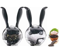 RROAD Lot de 2 moulins à poivre et à sel manuel multifonction en forme de boule avec oreilles de lapin noires