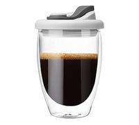 RROAD Tasse à café en verre isotherme à double paroi avec couvercle en silicone - Jolie tasse pour Noël, anniversaire de mariage et anniversaire (450 ml, gris)