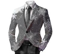 Rrongwn Blazer de Noël pour homme - Coupe ajustée - Veste de costume classique moderne - Impression 3D - Veste de Noël, gris, L