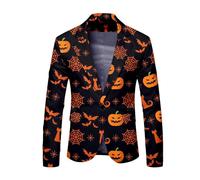Rrongwn Blazer d'Halloween pour homme - Impression citrouille - Veste de costume régulière - Costume d'Halloween - Manteau de cosplay - Veste de costume à un bouton - Coupe ajustée - Costume élégant