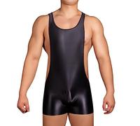 Rrongwn Body métallique pour homme - Effet mouillé - String - Maillot de corps - Débardeur - Thong - Maillot de corps - Sous-vêtements de fête - Clubwear, Noir , taille unique