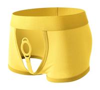 Rrongwn Boxer ouvert sur le devant, sous-vêtements, effet mouillé, coupe ajustée, léger, respirant, style rétro, sexy, lingerie érotique, jaune, M