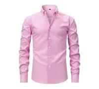 Rrongwn Chemise à manches longues pour homme - Rayée - Coupe droite - Chemise occidentale - Boutonnière - Chemise à manches longues - Chemise d'affaires décontractée - Mode streetwear, rose clair, S