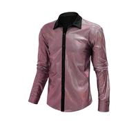 Rrongwn Chemise à paillettes pour homme - Grande taille - Coupe droite - Coupe droite - Chemise d'affaires - Chemise de loisirs brillante métallisée à manches longues - Coupe droite - Costume de